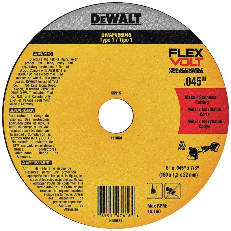 DEWALT DWAFV86045 FLEXVOLT T1 Cutting Wheel, 6" x .045" x