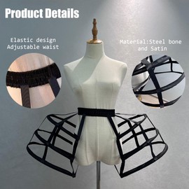 Linghe Pannier Petticoat Victorian Bustle Cages 4 Hoops Skirt Cage Skirt for Women (Black)