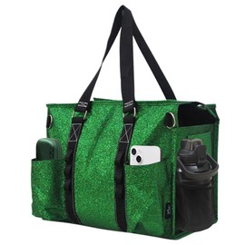 NGIL Glitter Utility Water Resistant Zippered Lined Tote Bag, Multi Pocket Organizer, Perfect for Teachers, Nurses (Glitter-Green)