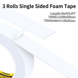 COUMENO 3 Pack Single-Sided Adhesive White Foam Tape, Single-Sided Sealing Strip Foam Pad Sponge Tape Window Weatherproof, Self-Adhesive Insulation Sealing Tape (White)0.98inX16.4FT