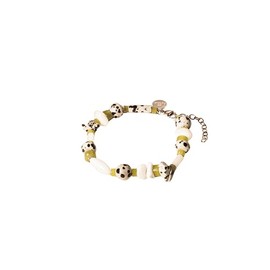 Purelei® Coast Bracelet - Mother of Pearl Dalmatian Jasper & Serpentine Gemstone Bracelet - 17-20cm - Stainless Steel in Gold or Silver - Adjustable - Waterproof, One size, Stainless Steel, Agate