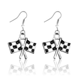 Checkered Flag Dangle Earrings for Women Race Charm Earring for Car and Drag Racing Day Gift for Racers Racing Fans Birthday Gifts for Women Black and White Checkered Drop Earrings Racing Day Jewerly