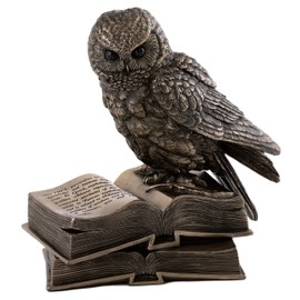 Top Collection Owl on Book Statue - Great Horned Owl Sculpture in Premium Cold Cast Bronze- 7-Inch Collectible Animal Figurine