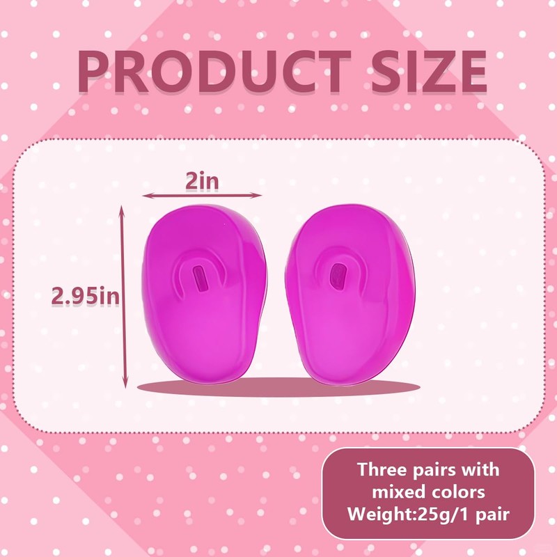 3 Pairs 5x7.5CM/2x2.95 Inch Reusable Hairdressing Silicone Ear Covers Hair