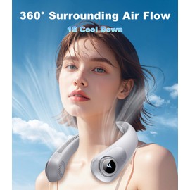 Portable Neck Fan With LED Display, Hands-free 5 Speeds Cooling, Neck Support, Lightweight, Battery Operated, Personal Bladeless Fan Rechargeable, Gift for Women Men, Hot Flashes, Travel, Camping
