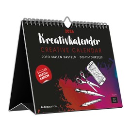 Kreativ-Kalender Tischaufsteller quer schwarz 2026 - Kreativ-Kalender - DIY-Kalender - Kalender zum Basteln - Tischkalender - 20x16: Bastelpapier schwarz