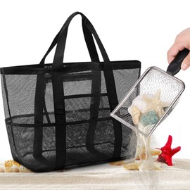 Fizdoqg Beach Toy Bag Set Large Beach Bag Beach Toy Black Sand Toy Bag Mesh Bag Sand Bag with Sand Shovels for Beach Toys Picking Up Shells