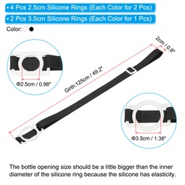 PATIKIL Water Bottle Lanyard, 6 Pcs Adjustable Holder Shoulder Strap with White Carrier Ring for Hiking Walking Outdoor (Black, White)