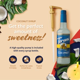 Torani Sugar Free Coffee Syrup, Coconut Flavored Syrup for Drinks, Zero Calorie, Pump Included, 25.4 Fl Oz