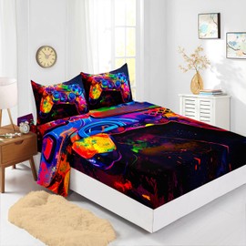 XYNHML Graffiti Gamer Console Sheet 4Pcs Twin Games Contoller Sheet Video Game Gamepad Bedding Set for Kid Teen Boy Girl Adult Tie-dye Bed Decor with 1 Flat Sheet and 1 Fitted Sheet+2 Pillowcases