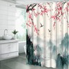 Cherry Blossom Mountain Shower Curtain,Pink Floral Misty Forest Asian Japanese