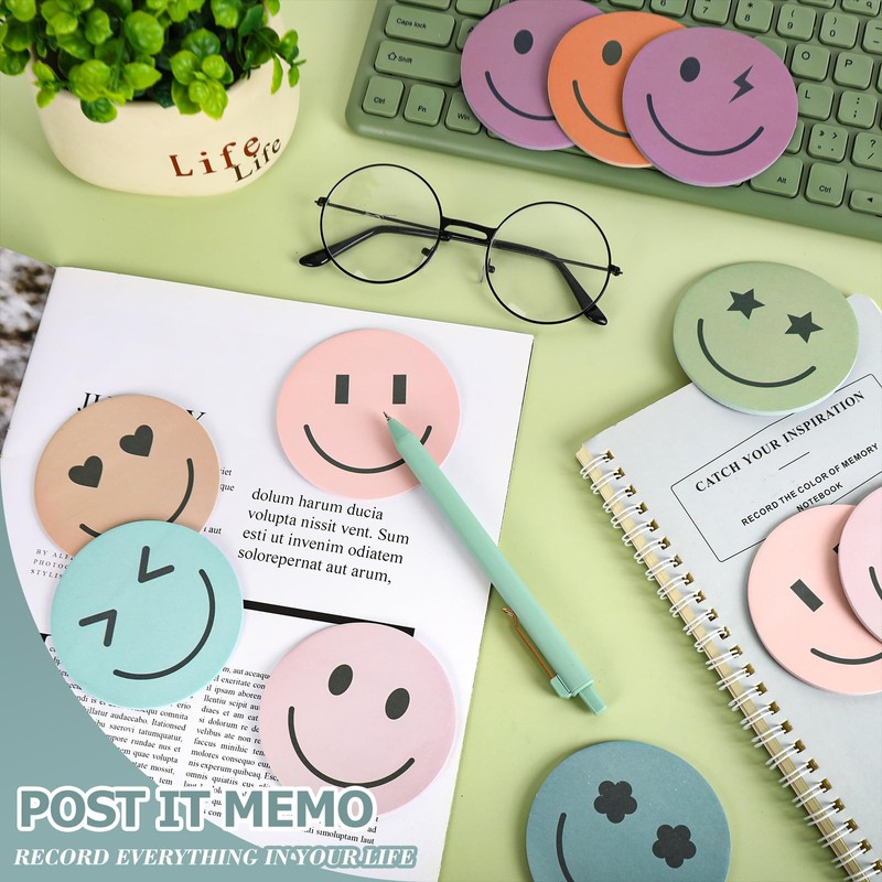 JarThenaAMCS 24 Packs Smile Face Sticky Notes Boho Happy Face