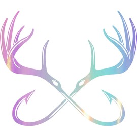 NBFU Decals Deer Fishing Hunting Horns Hooks 1 (Holographic Opal Purple) (Set of 2) Premium Waterproof Vinyl Decal Stickers Laptop Phone Accessory Helmet Car Window Bumper Mug Tuber Cup Door Wall