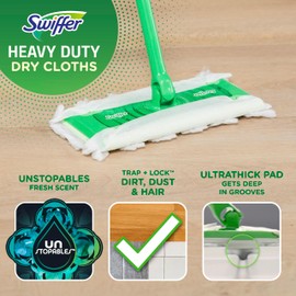 Swiffer Sweeper Heavy Duty Dry Multi-Surface Cloth Refills for Floor Sweeping and Cleaning, Unstopables Fresh Scent, 10 Count