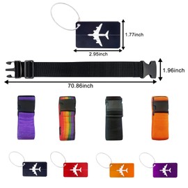 TYXHXTF Pack of 4 Luggage Straps with 4 Name Tags for Suitcases and Luggage, Luggage Strap Especially Eye-catching, Luggage Strap