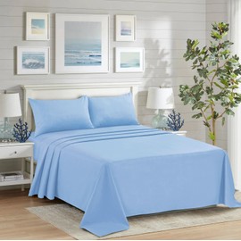 CHARKHAH Polycotton Flat Sheets with Single Double King Size Bed Ultra Soft Plain Top Sheet Dyed in Trendy Colors Hotel Collection Sheets Ideal for Winter & Summer Bedding (Sky-Blue, King)