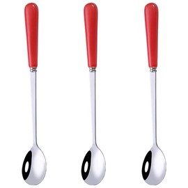 Goeielewe 3PCS Mixing Spoons for Coffee, Dessert, Ice Cream, Milkshake, Stainless Steel Iced Teaspoon with Ceramic Handle Tablespoons Espresso Cocktail Stirring Spoons, 6.8-Inch (Red)