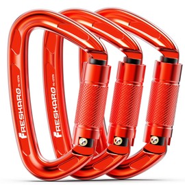 FresKaro 4inches Climbing Carabiner Clips, UIAA Certified 25kN Auto Locking Carabiners, Made of 7075 Aluminium, Lightweight, Rust Free and Heavy Duty, for Rappelling, Hiking etc, Red, 3pcs