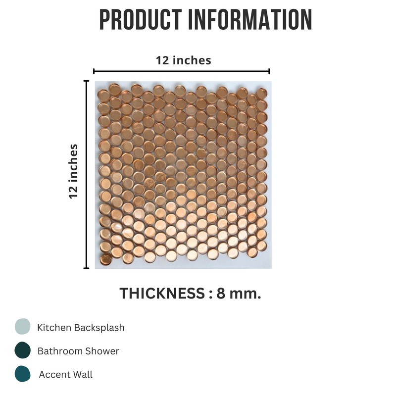 Tenedos HTC200 Copper Penny Round Glass Mosaic Tile, Copper Finish,