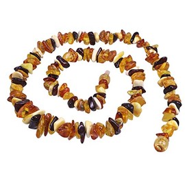 Lebensquelle Plus Amber Chip Chain 45 cm Long High-Quality Gemstone Necklace with Clasp, Fossil resin