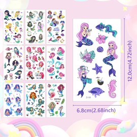 ALLY-MAGIC Temporary Tattoo for Kids 10 Sheets Mermaid Waterproof Fake Tattoo Stickers Cartoon Sticker Tattoos Set for Boys Girls Kids School Birthday Party Supplies Y6MRYWSTZ