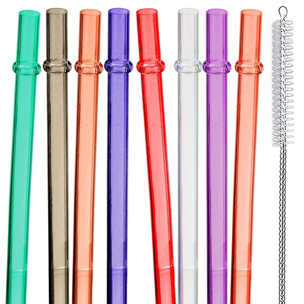 BaHoki Essentials Reusable Eco Friendly Colored Drinking Straws - Great for Drinking Smoothies and Shakes - with Deep Cleaning Brush, Long Acrylic Straw Set for Tumblers - 8 Pack