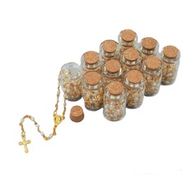 First Holy Communion Favor Rosary in Glass jar Bottle White Beads Gold Chain Catholic Crucifix Necklace Baprtism, Memorial -12PCS Y
