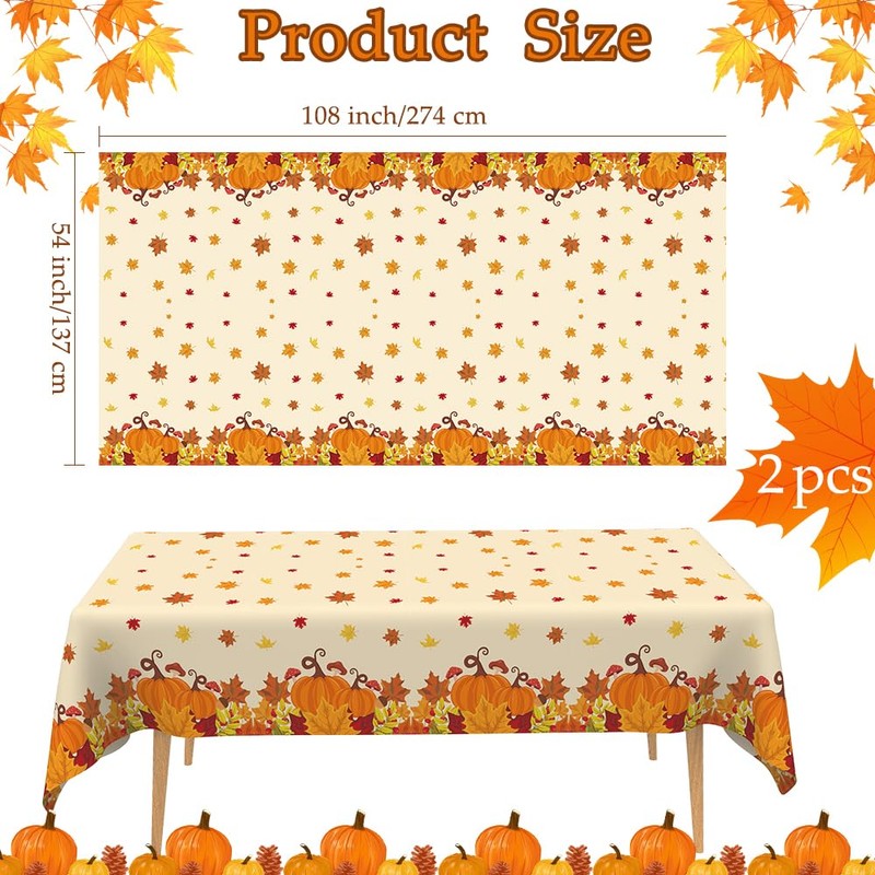 Thanksgiving Tablecloth Disposable Plastic Fall Tablecloth 2 Pcs Fall Leaves