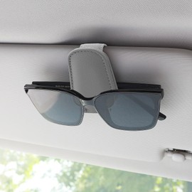 TIESOME Sunglasses Holder for Car Sun Visor Magnetic Leather Glasses Holder Clip for Car Sun Visor Universal Car Visor Accessories Magnetic Glasses Holder (Dark Grey)
