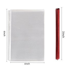 200 Pcs 5 in x 3 in(1.4mil.) Clear Flat Cello Cellophane Treat Bags Good for Bakery, Cookies, Candies,Dessert with five random color Twist Ties!