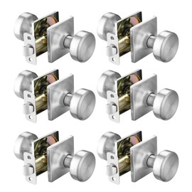 STARPY 6 Pack Brushed Nickel Door Knobs with Square Rosette,Pismo Passage Door Knob for Hall & Closet,Non-Locking Interior Door Knobs