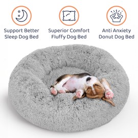 Donut Dog Bed - Premium Comfort for Anxiety Relief - Fluffy & Calming Design with Ultra-Plush Support | Cozy Round Dog Bed with Super Soft Circle Style (Grey, Small)