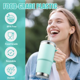 8Pcs Straws for Yeti 35 oz Rambler Tumbler, 9.5 Inch Reusable Replacement Straws, BPA-Free Hard Plastic Accessories with 1 Cleaning Brush, Ideal for Smoothies, Milkshakes