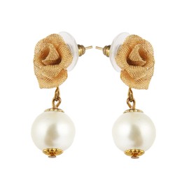 BeAbhika Little Rose Stud Indian Earrings for Women | Elegant Golden Alloy Mesh Design | Nature-Inspired Indian Jewelry For Women with Dangling Pearl