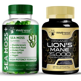 WELLNESS LABSRX Lions Mane Supplement Capsules - Sea Moss Gummies 3200mg