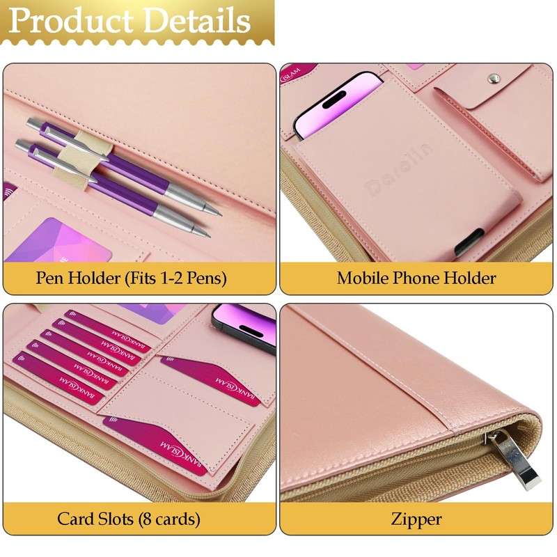 Darolin [Zippered] Portfolio Padfolio Organizer Binder with Clipboard, Leather Business