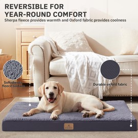 Bedfolks Orthopedic Dog Bed for Extra Large Dogs - Egg Foam Dog Crate Bed with Removable Waterproof Cover, Pet Bed Mat Suitable for Dogs and Pets Up to 90 lbs (41 x 29 x 3.5 inches, Dark Grey)