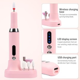 Drill para Uñas Profesional, Limador de Uñas Eléctrica, 20000RPM Taladros Eléctricos para Pulidora de Uñas Multifuncional con 12 Puntas y Papel de Lij