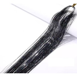 Sparkly 3D Hair Tinsel Glitter Synthetic Heat Resistant Extensions (Black)