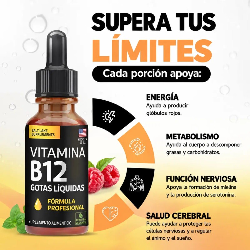 B12 Líquida 5000 Mcg Salt Lake Vegana Frambuesa 60 Ml