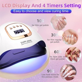 DMJWAN - Lámpara de uñas LED UV con 81 cuentas, lámparas de curado de uñas de 380 W para esmalte de gel con sensor automático/ajuste de 4 temporizadores, secador de uñas LED, herramientas