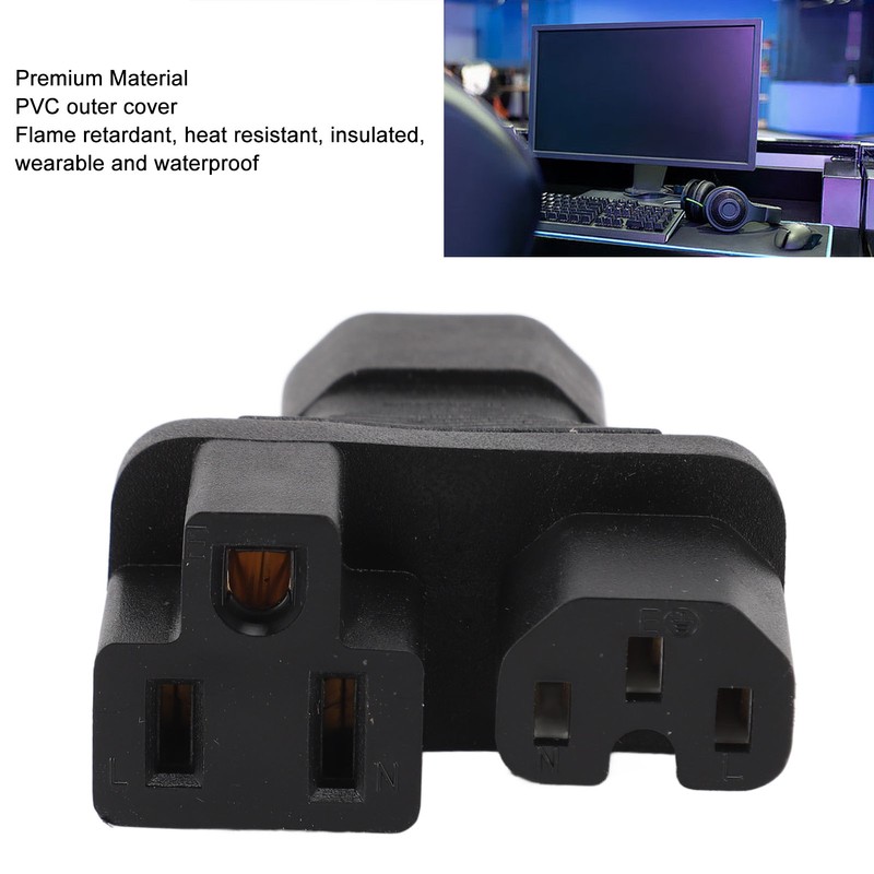 IEC320 C14 to C13 and 5‑15R Power Adapter Male to