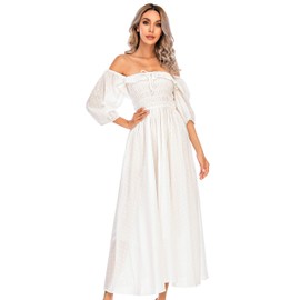 R.Vivimos Women Summer Half Sleeve Cotton Ruffled Vintage Elegant Backless A Line Flowy Long Dresses (X-Large, White#1)