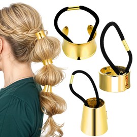 Prasacco 3 Stück Haarmanschetten aus Metall, 3 Stile Haargummis für Pferdeschwanz Goldenes Elastisches Haarband für Damen und Mädchen (Legierung + Gummi)