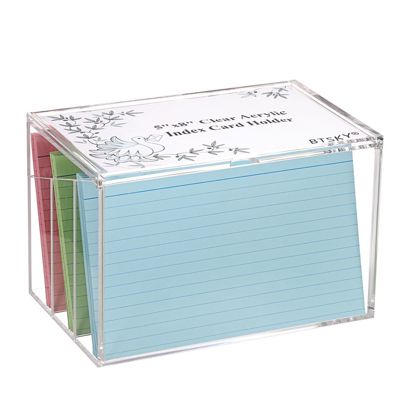 BTSKY Clear Acrylic 5 x 8 inch Index Card Box