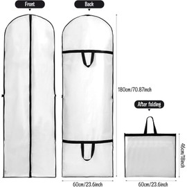 MINISOISO Garment Bag 180 x 60 cm, White Garment Bags with Carry Handle, Anti-Dust Garment Cover Long, Foldable Breathable Garment Bag Suit for Wedding Dresses, Evening Dresses, Long Coats, Suit,