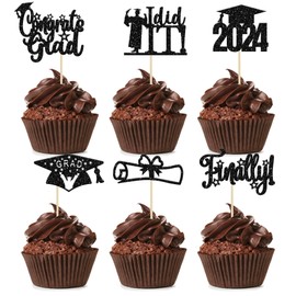Paquete de 24 decoraciones negras para cupcakes de graduación 2022 con purpurina finalmente did It para diploma de graduación, magdalenas, decoraciones para tartas de graduación 2022, suministros de decoración para fiestas temáticas de graduación
