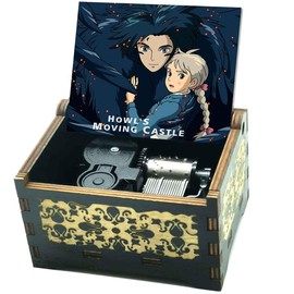 Micteney Howls Moving Castle Wooden Music Box, Playing Melody Merry Go Round of Life, Anime Merch Gifts, Powered by Clock Movement