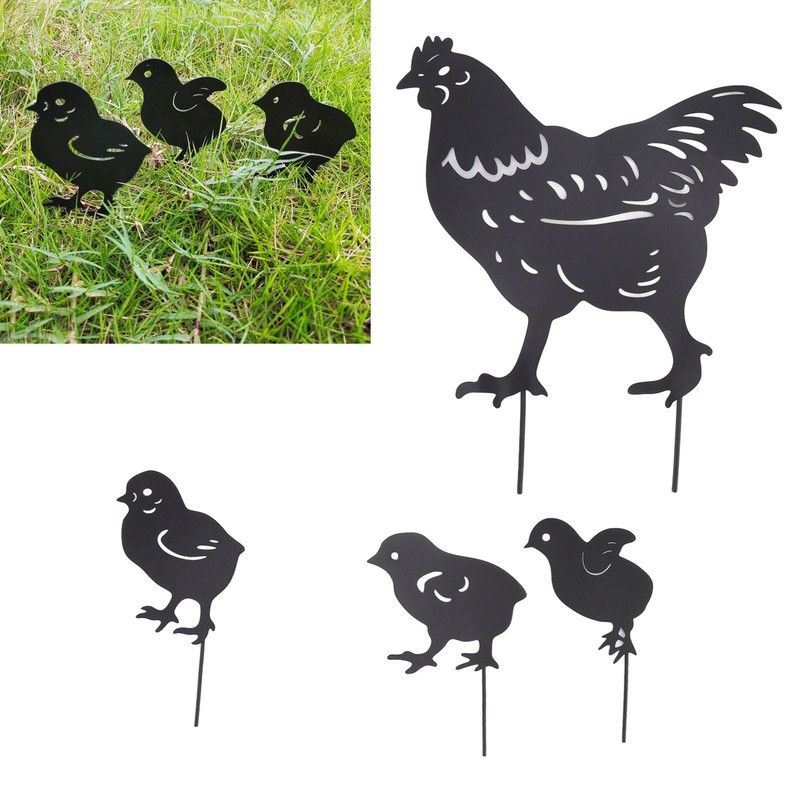 4Pcs Hen Chicken Silhouette Hollow Stake Design Cute Hen Chicken