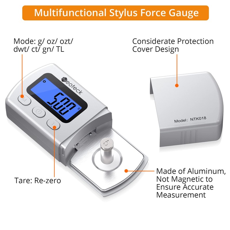Neoteck Digital Turntable Stylus Force Gauge 0.01g/5.00g with Blue LCD
